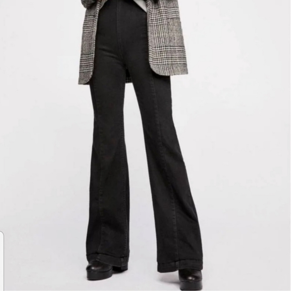Free People Black Flare Wide Leg Jeans